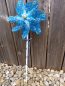 Preview: Windrad * 22 cm * Holzstil und -kugel handbemalt * Gartenstecker * Kinder * Deko * Blumen - Blau